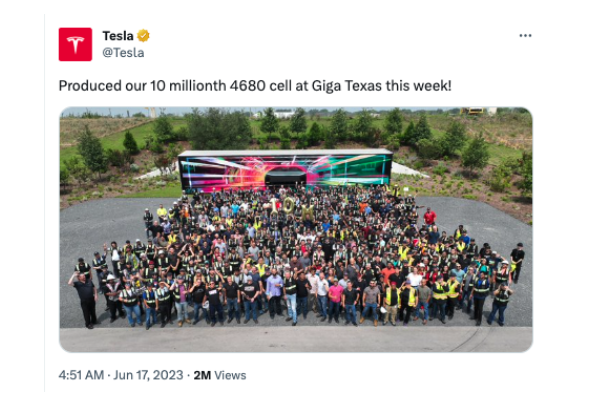 特斯拉得州工廠已生產(chǎn)1000萬個4680電芯，松下與LG進展如何？