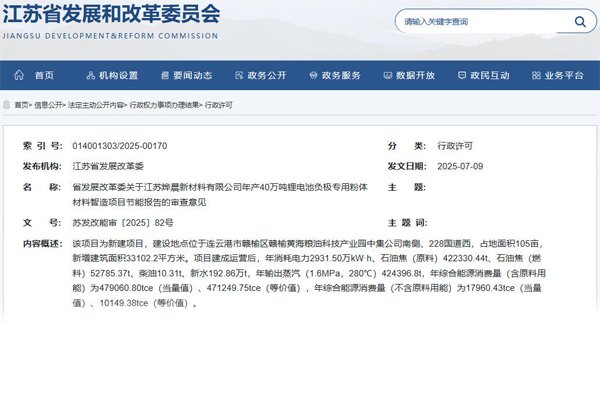 ?坐標江蘇連云港！年產40萬噸負極材料前驅體項目獲批