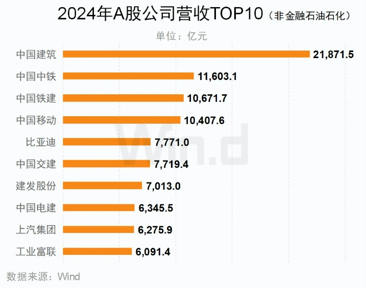 2024年A股營(yíng)收TOP10（非金融石油石化）公司