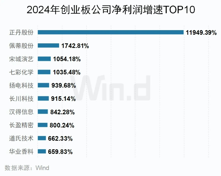 2024年創(chuàng)業(yè)板業(yè)績(jī)?cè)鏊賂OP10公司
