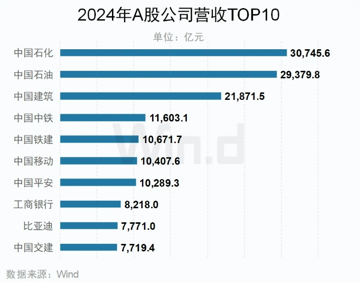 2024年A股上市公司營(yíng)收TOP10公司