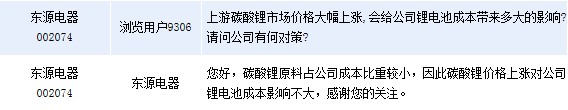 東源電器:碳酸鋰漲價對鋰電池成本影響不大 東源電器:碳酸鋰漲價對鋰電池成本影響不大