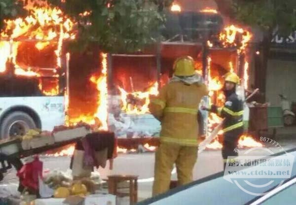 湖北咸寧一輛新能源公交自燃點著路邊變壓器 車價百萬