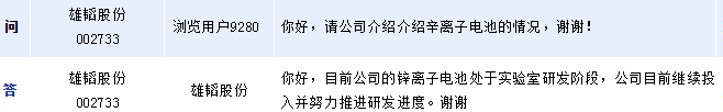 雄韜股份：鋅離子電池處實驗室研發(fā)期