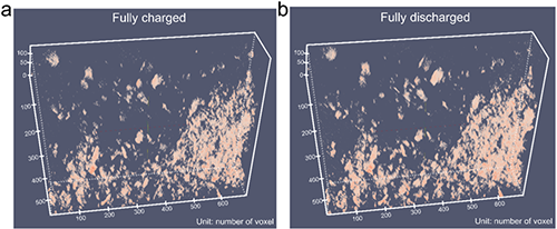 圖2. PP@LixMo6S8多功能隔膜的原位電化學(xué)三維射線成像(In-situ 3D tomography) 圖2. PP@LixMo6S8多功能隔膜的原位電化學(xué)三維射線成像(In-situ 3D tomography)