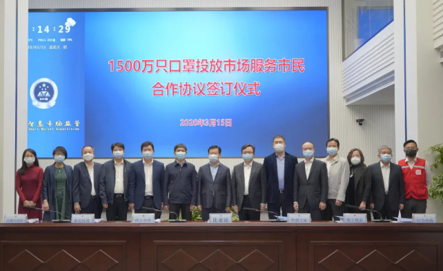 “1500萬只口罩投放市場服務市民合作協議”簽約儀式 “1500萬只口罩投放市場服務市民合作協議”簽約儀式