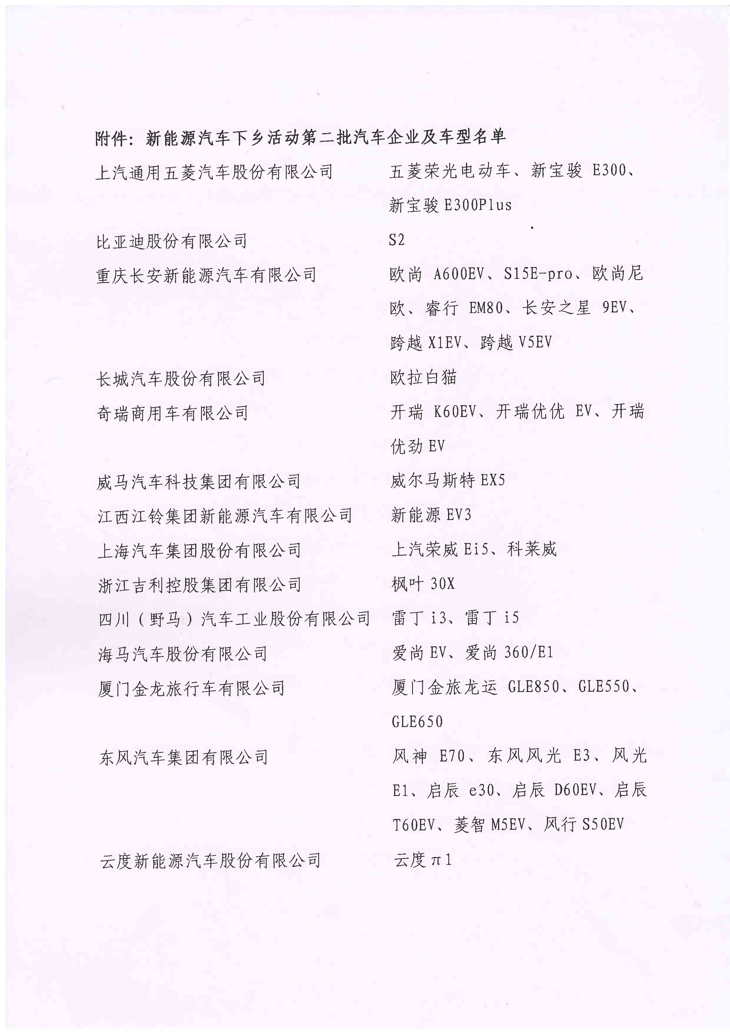 第二批新能源汽車(chē)下鄉(xiāng)名單發(fā)布：涵蓋14家車(chē)企36款車(chē)型