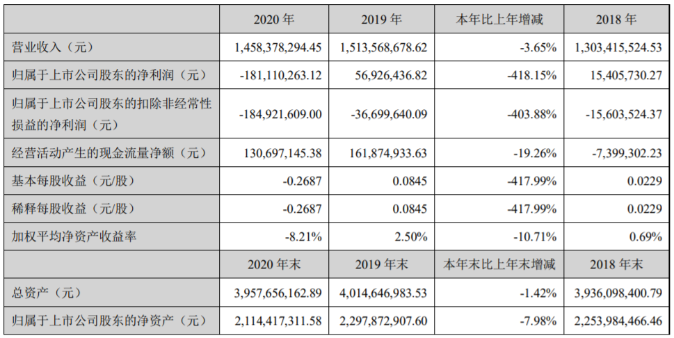 雪人股份主要會計數據和財務指標（單位：元）