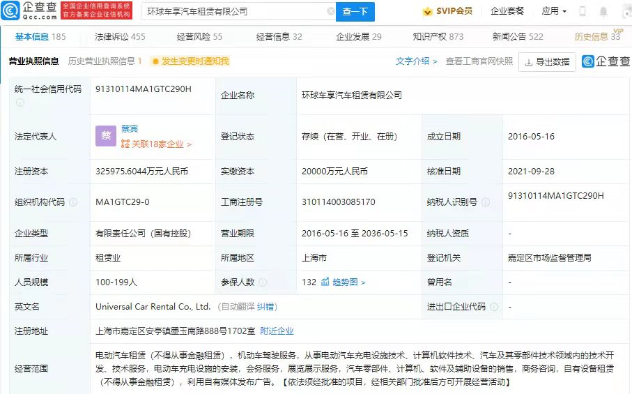 環球車享汽車租賃有限公司