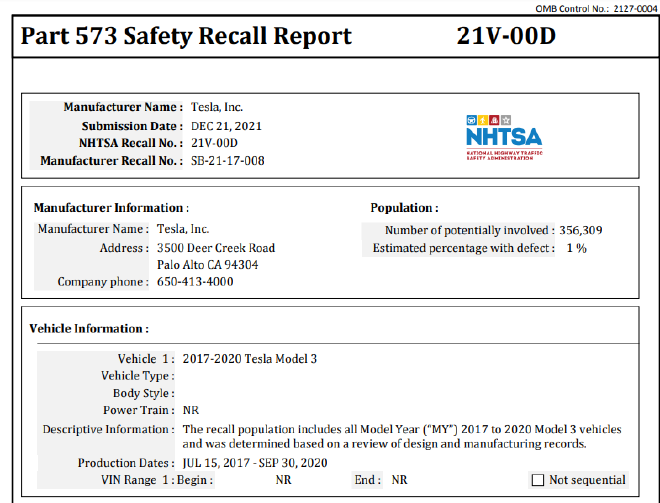 特斯拉全球大規模召回67萬臺 包括中國市場