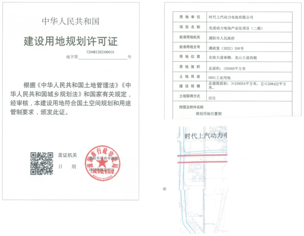 120億!時代上汽溧陽動力電池項目(二期)獲建設用地規劃許可 120億!時代上汽溧陽動力電池項目(二期)獲建設用地規劃許可