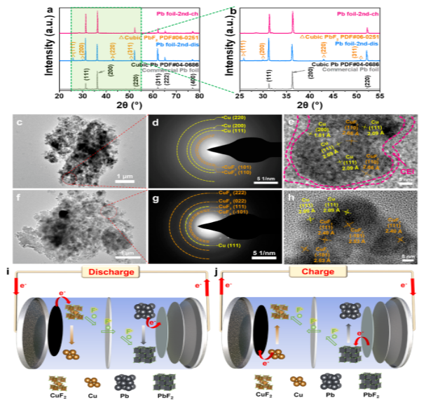 Pb負極和CuF2正極的循環物相演變