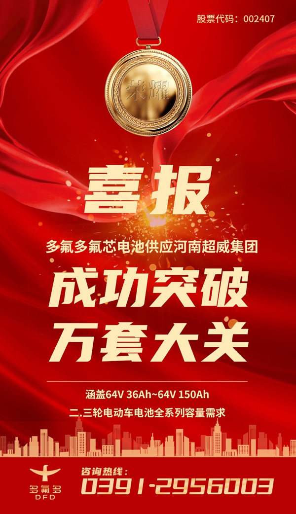 多氟多圓柱電池持續(xù)供應(yīng)超威集團(tuán)