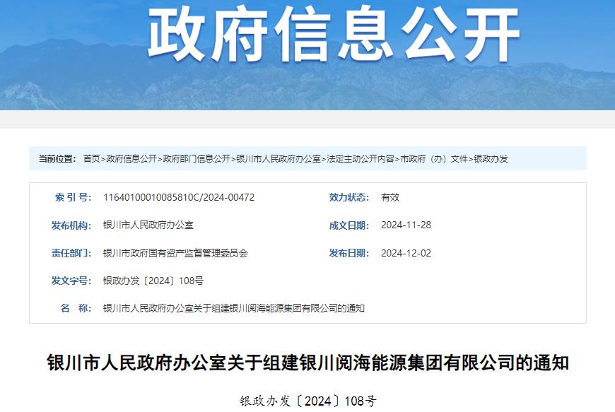 注冊資本6億元，這一國有獨資能源集團將成立！